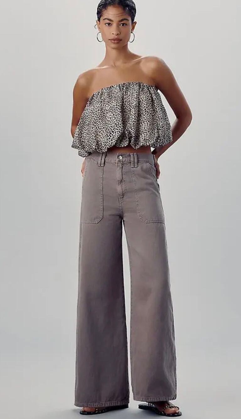 NEW Etica Rosewood Matis High Rise Ultra Wide Leg Utility Patch Cotton Jeans 25